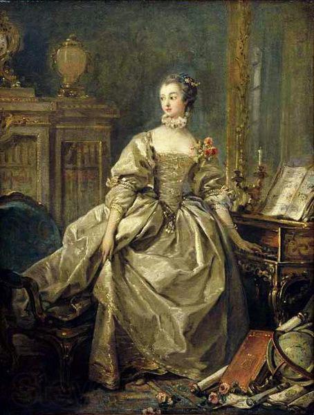 Francois Boucher Madame de Pompadour, la main sur le clavier du clavecin France oil painting art